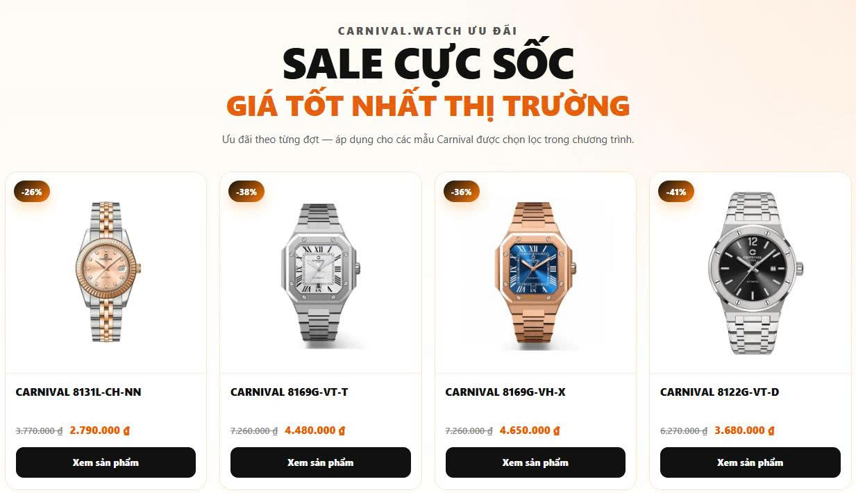 Đồng hồ Carnival sale cực sốc, giá tốt nhất thị trường!